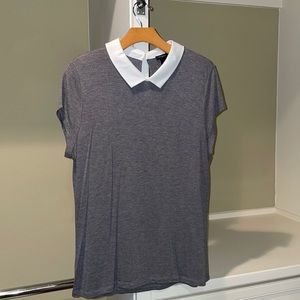 White collared gray Ann Taylor T-shirt